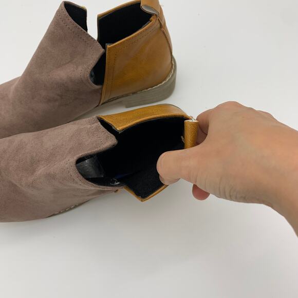 Ankle Boots Womens Size 8.5 Khaki & Brown Matte-Contrast Side Slit Block Heel - Picture 9 of 9